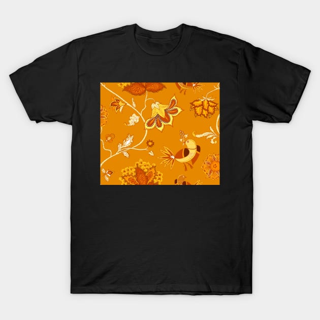 Exotic chintz with bird - orange T-Shirt by kobyakov